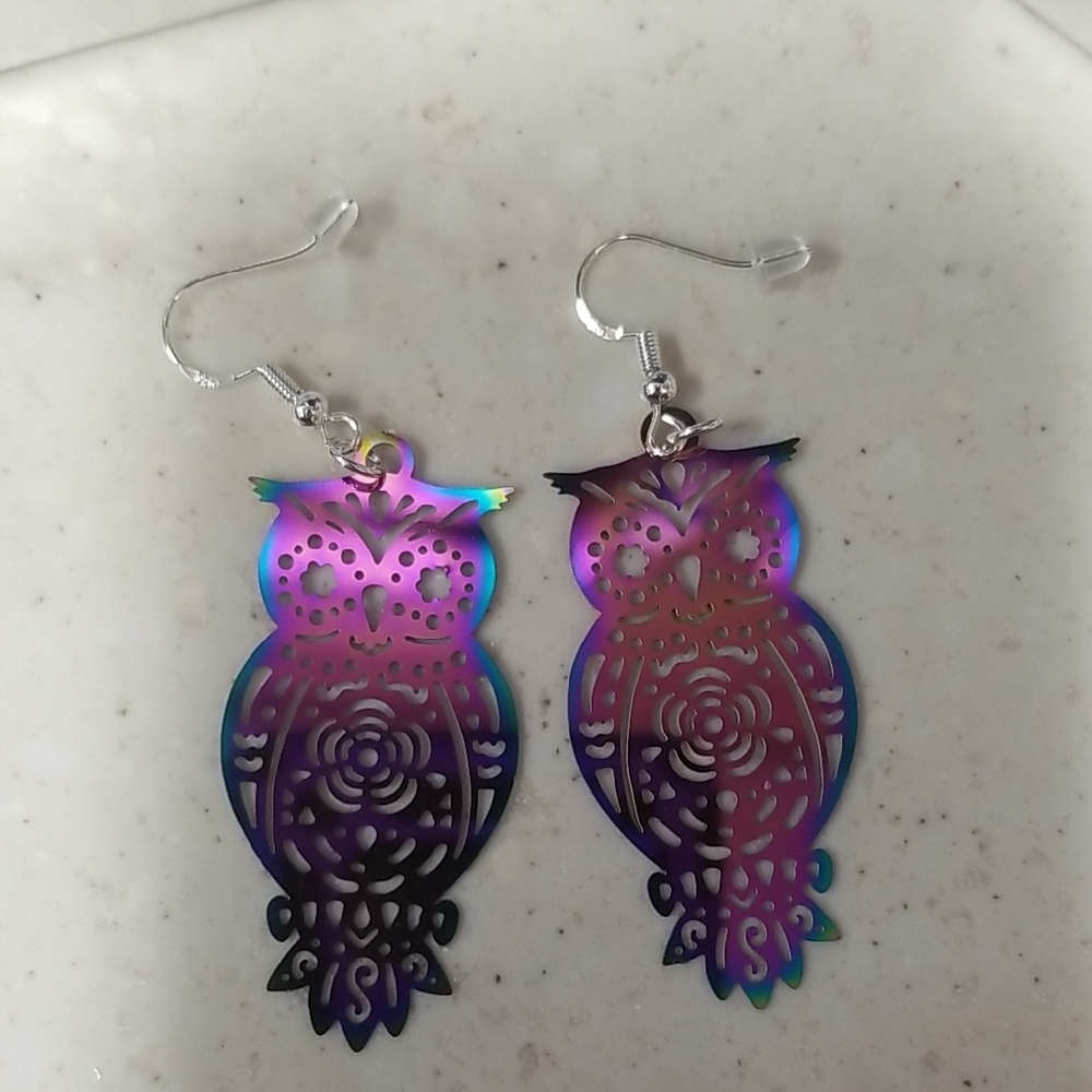 Handmade Colorful Owl Dangle Earrings